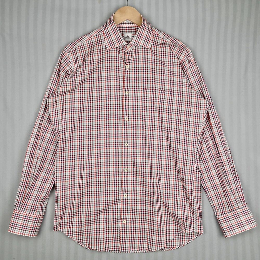 Peter Millar 100% Cotton Button Up Gingham Plaid Shirt Men Size M Red Black